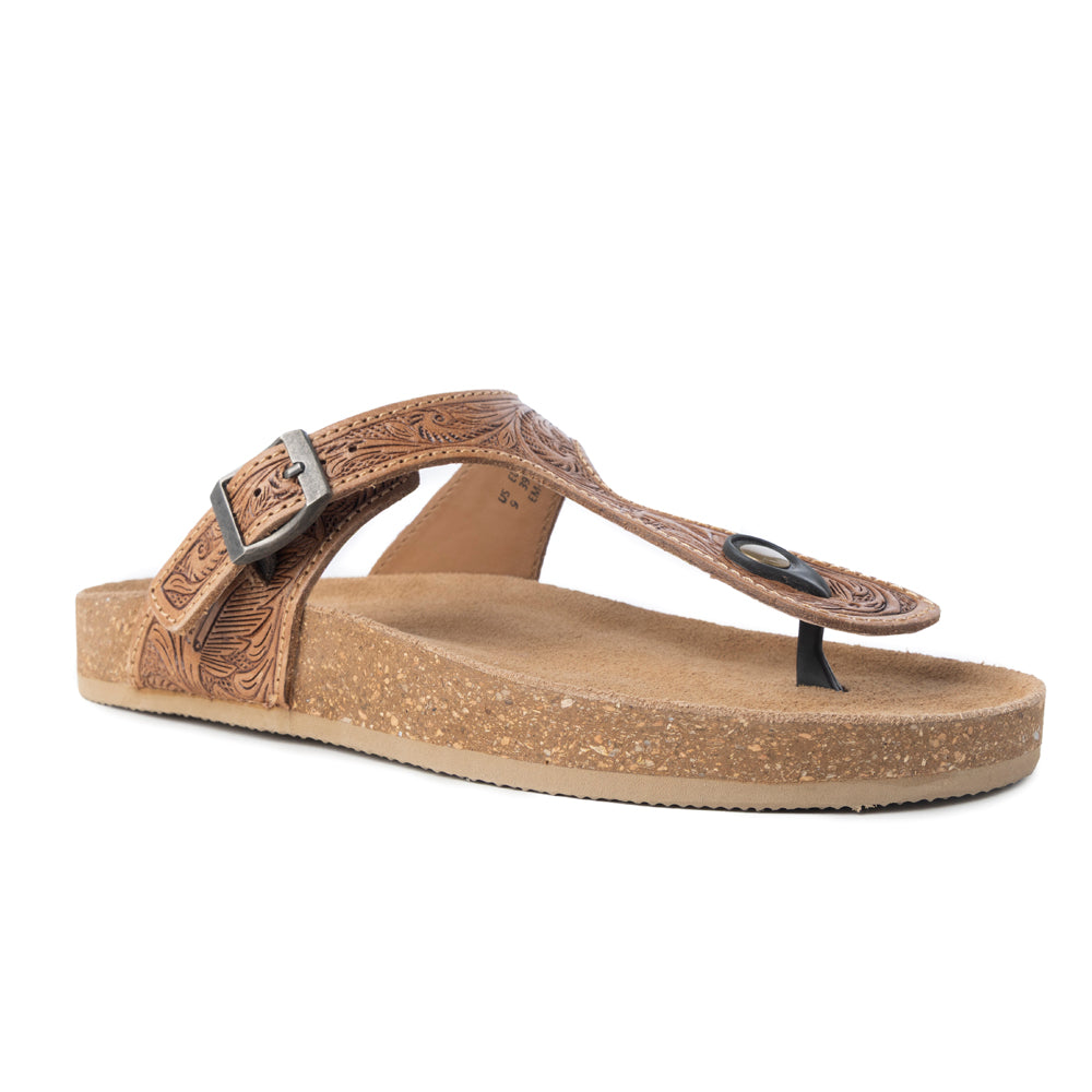 Myra Sadie Mesa Leather Slides for Women - Cushioned Cork Sole, Floral Tooled Finish for Everyday Elegance - Myra USA