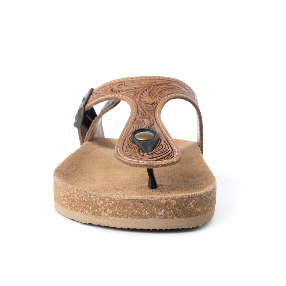 Myra Sadie Mesa Leather Slides for Women - Cushioned Cork Sole, Floral Tooled Finish for Everyday Elegance - Myra USA