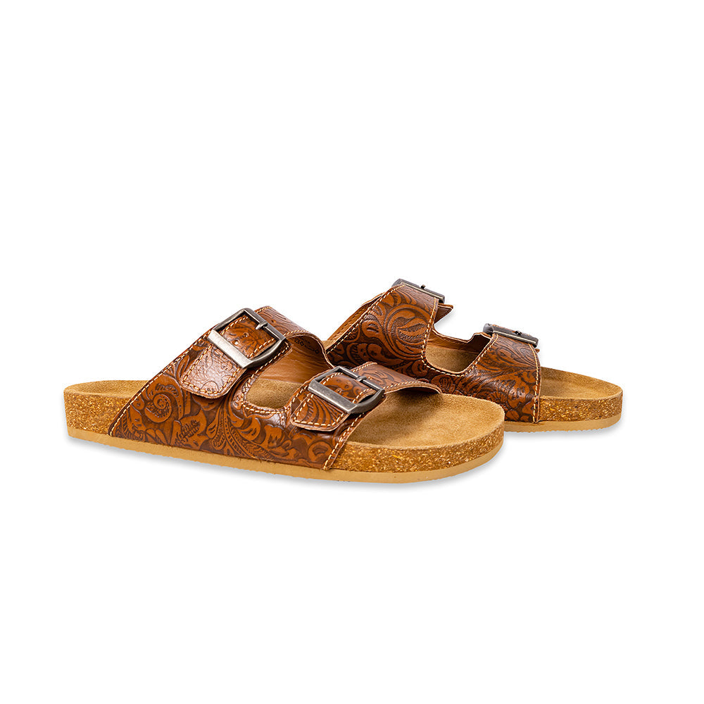 Maggie Embossed Leather Sandals - Myra USA