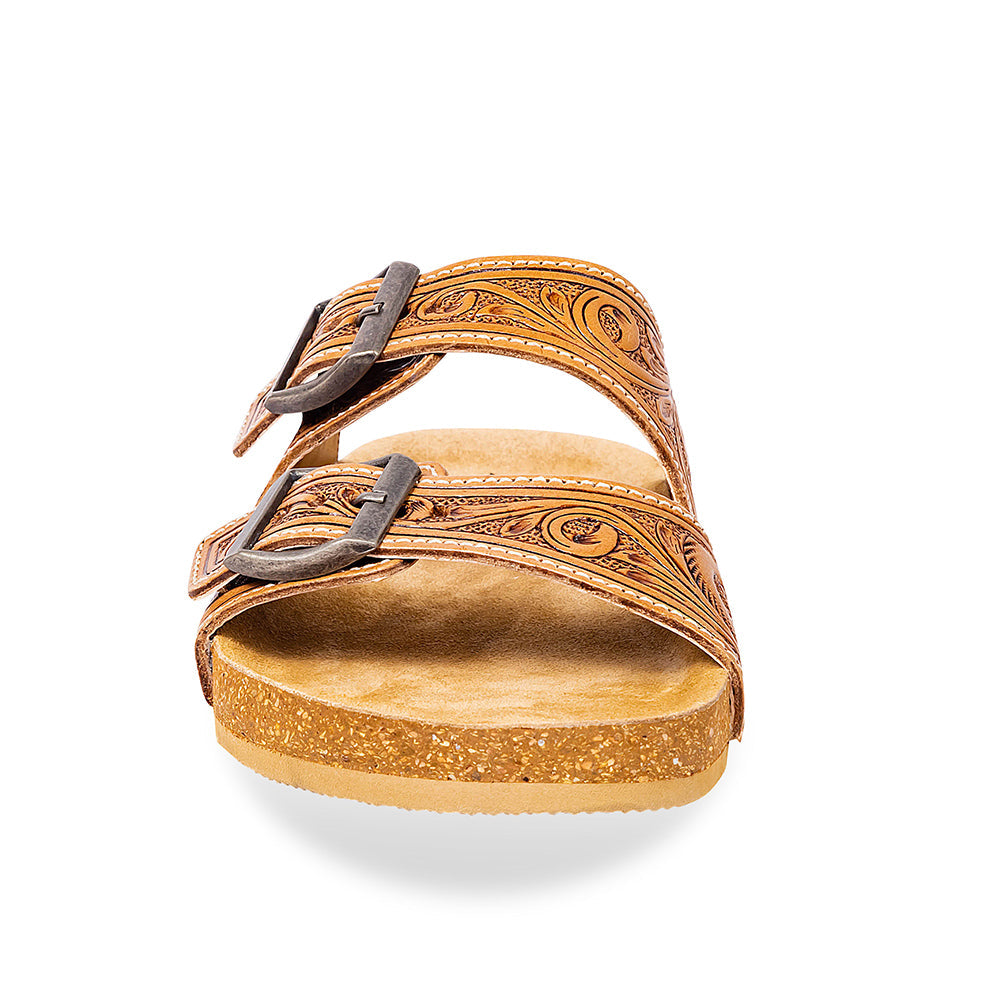 Handtooled Cowgirl Sandals in brown colour with embossed pattern