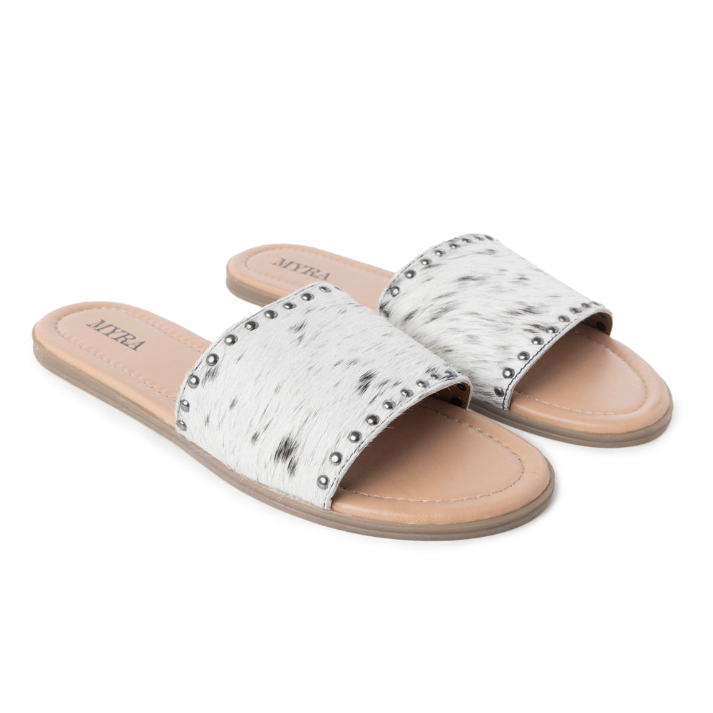 Myra Lettie Ridge Dark Hair-On Leather Flip Flops for Women - Western Slide Sandals with Soft Sole for Casual Comfort - Myra USA