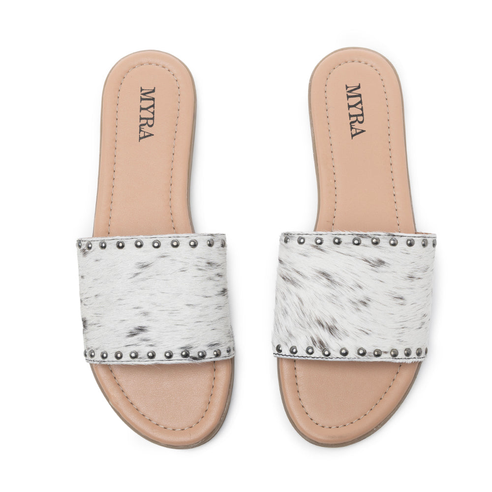 Myra Lettie Ridge Dark Hair-On Leather Flip Flops for Women - Western Slide Sandals with Soft Sole for Casual Comfort - Myra USA