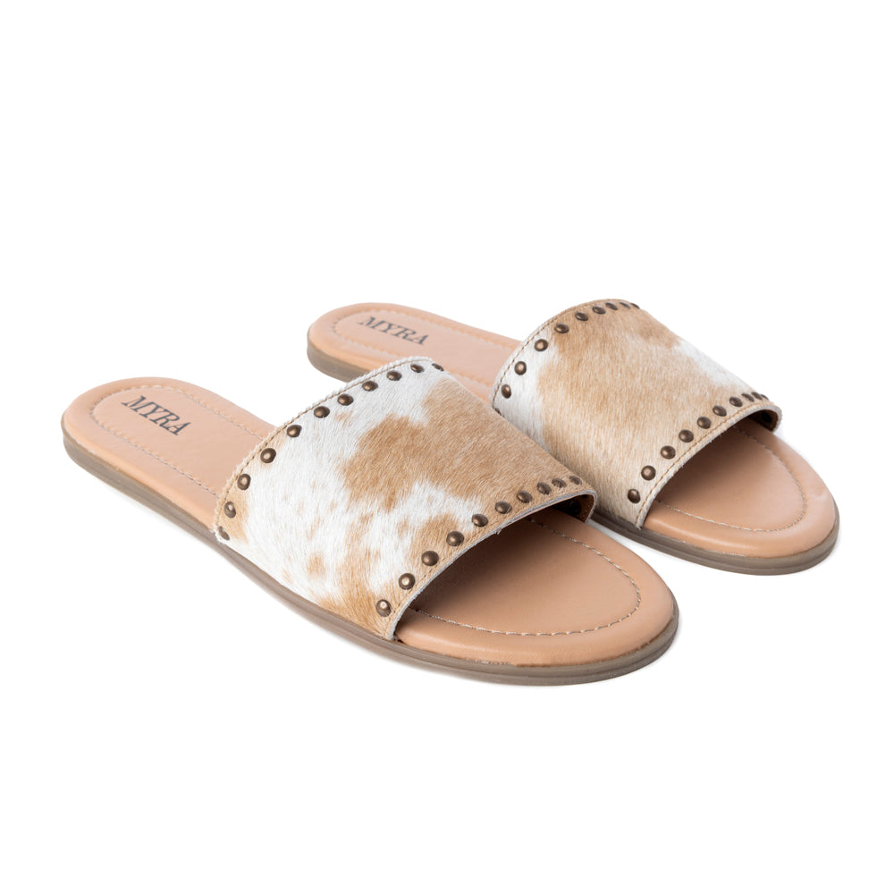 Myra Lettie Ridge Light Hair-On Leather Flip Flops for Women - Western Slide Sandals with Soft Sole for Casual Comfort - Myra USA
