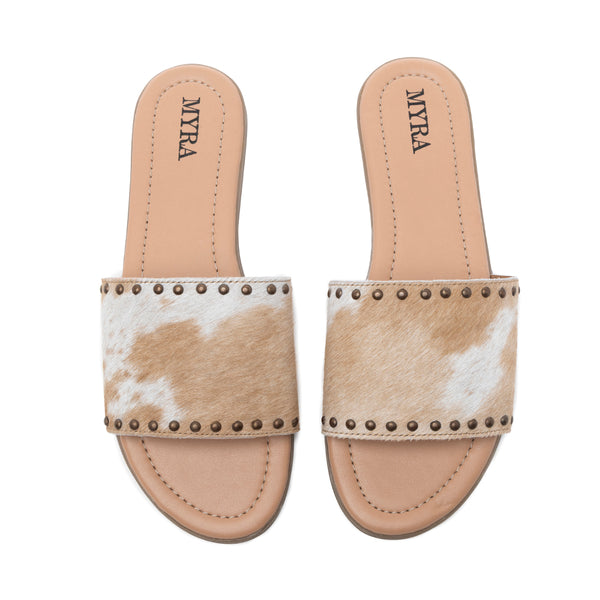 Myra Lettie Ridge Light Hair-On Leather Flip Flops for Women - Western Slide Sandals with Soft Sole for Casual Comfort - Myra USA