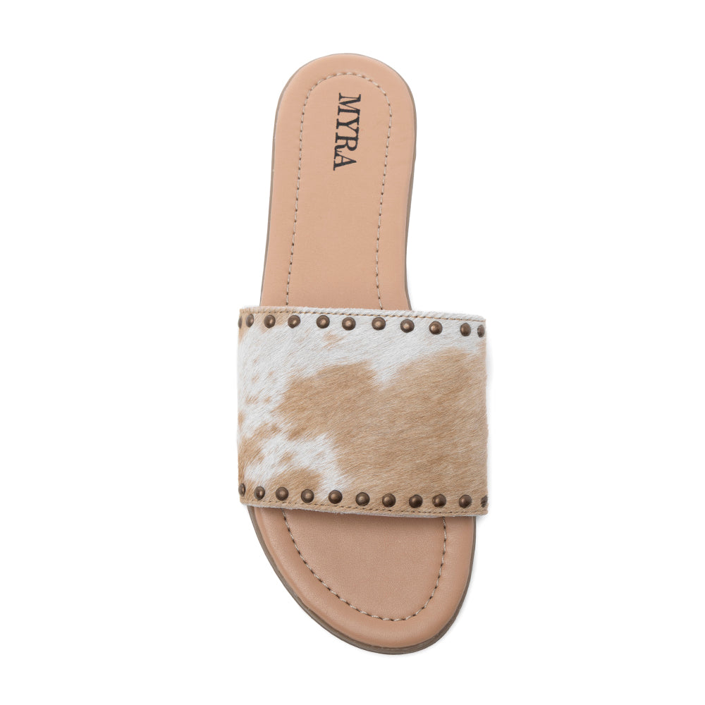 Myra Lettie Ridge Light Hair-On Leather Flip Flops for Women - Western Slide Sandals with Soft Sole for Casual Comfort - Myra USA