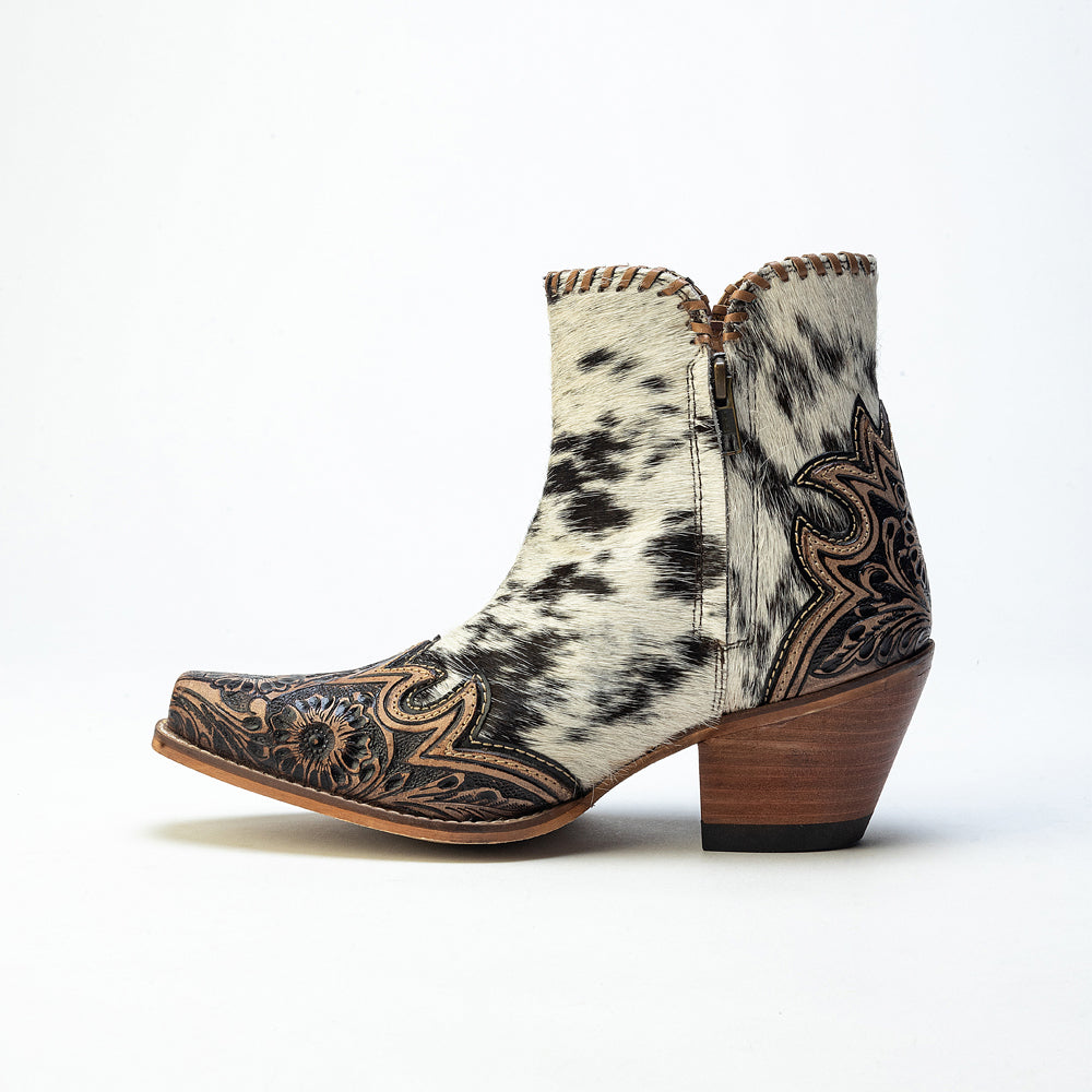 Myra Margie Leather Boots for Women - Hairon Ankle Boots with Handtooled Leather Details for Carnival Sundowns - Myra USA