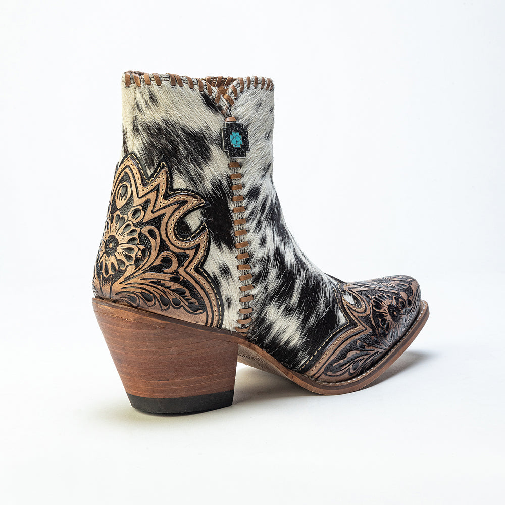 Myra Margie Leather Boots for Women - Hairon Ankle Boots with Handtooled Leather Details for Carnival Sundowns - Myra USA