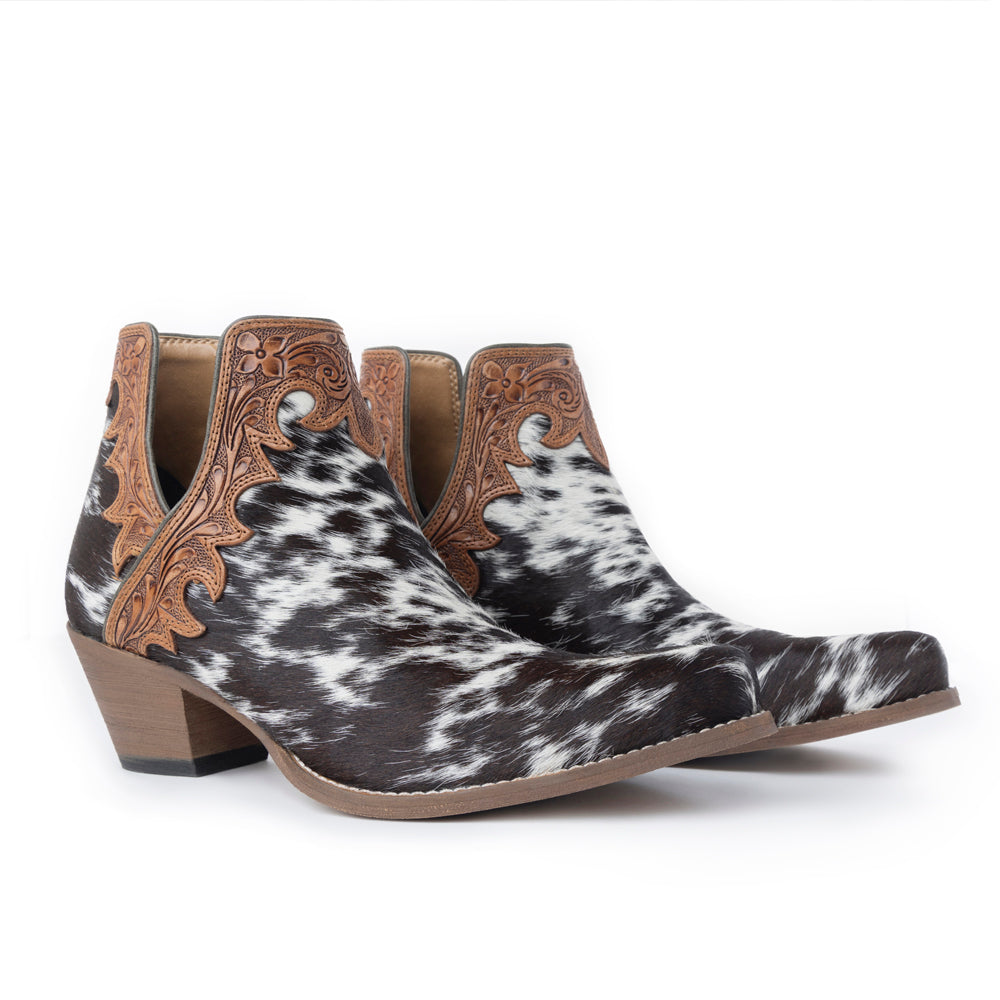 Myra Cassidy Trail Split-Top Leather Boots - Pointed Toe, Low Block Hairon Hide Heels for Ranch Adventures - Myra USA