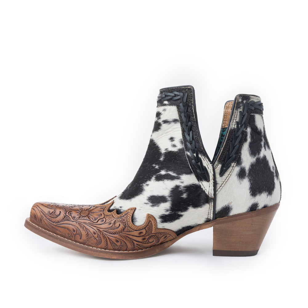 Myra Georgina Hairon Boots for Women - Spilt-Top Handtooled Pointed Toe Cowgirl Boots for Rustic Rodeo Glam - Myra USA