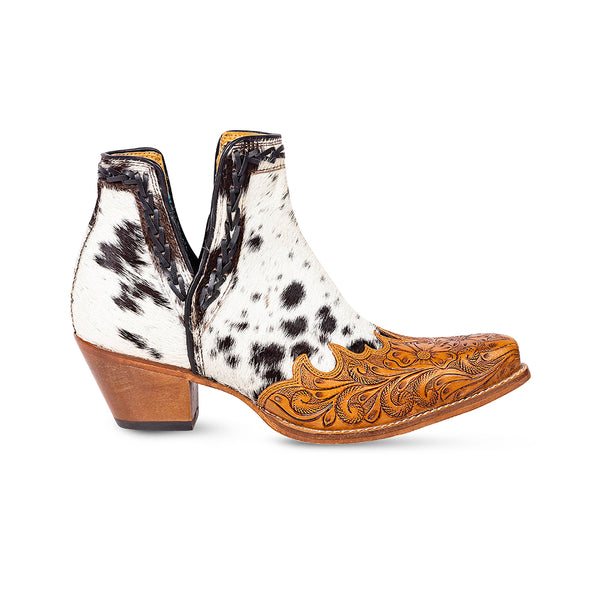 Women's Western Boots with white and black hairon leather and tooled leather