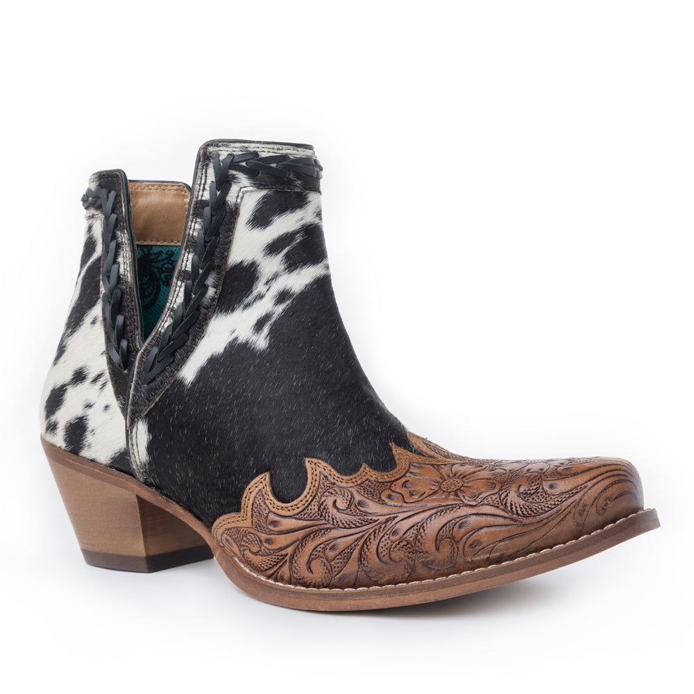 Myra Georgina Hairon Boots for Women - Spilt-Top Handtooled Pointed Toe Cowgirl Boots for Rustic Rodeo Glam - Myra USA