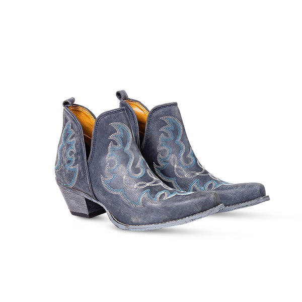 Maisie Stitched Leather Boots In Dusty Blue