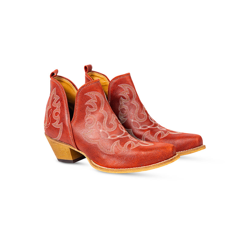 Maisie Stitched Leather Boots In Red