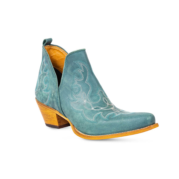 Maisie Stitched Leather Boots In Turquoise