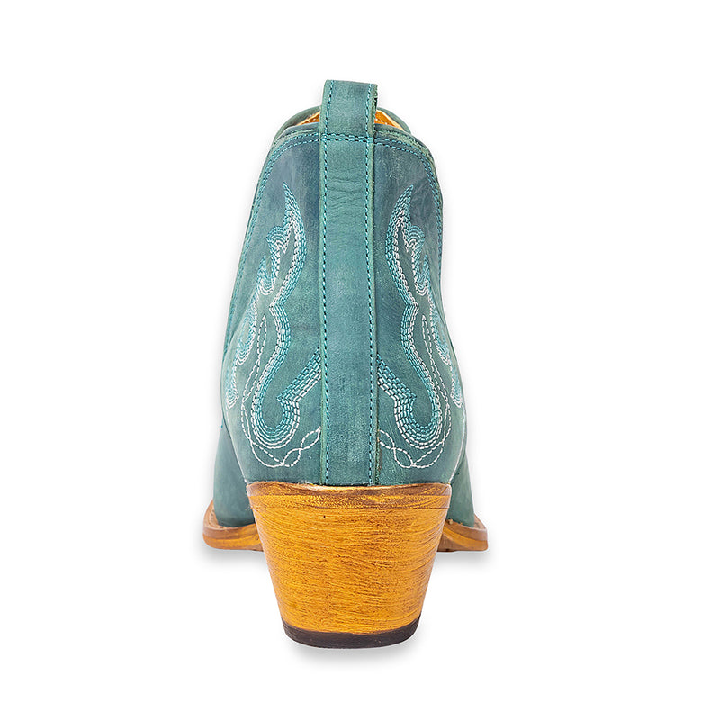 Maisie Stitched Leather Boots In Turquoise