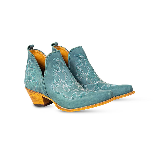 Maisie Stitched Leather Boots In Turquoise
