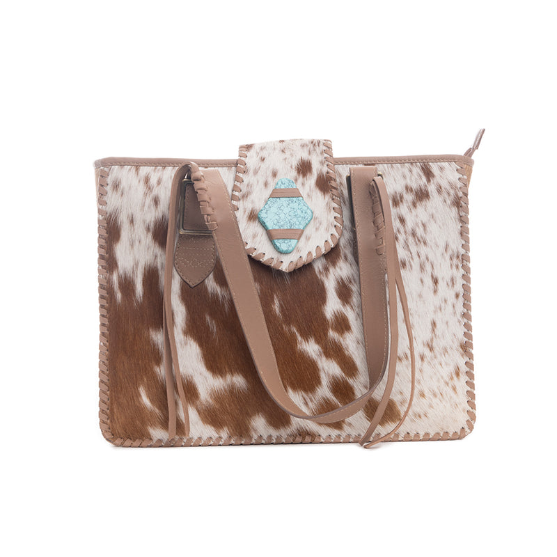 Carrington Club Leather And Hairon Bag in Brown & White Hide