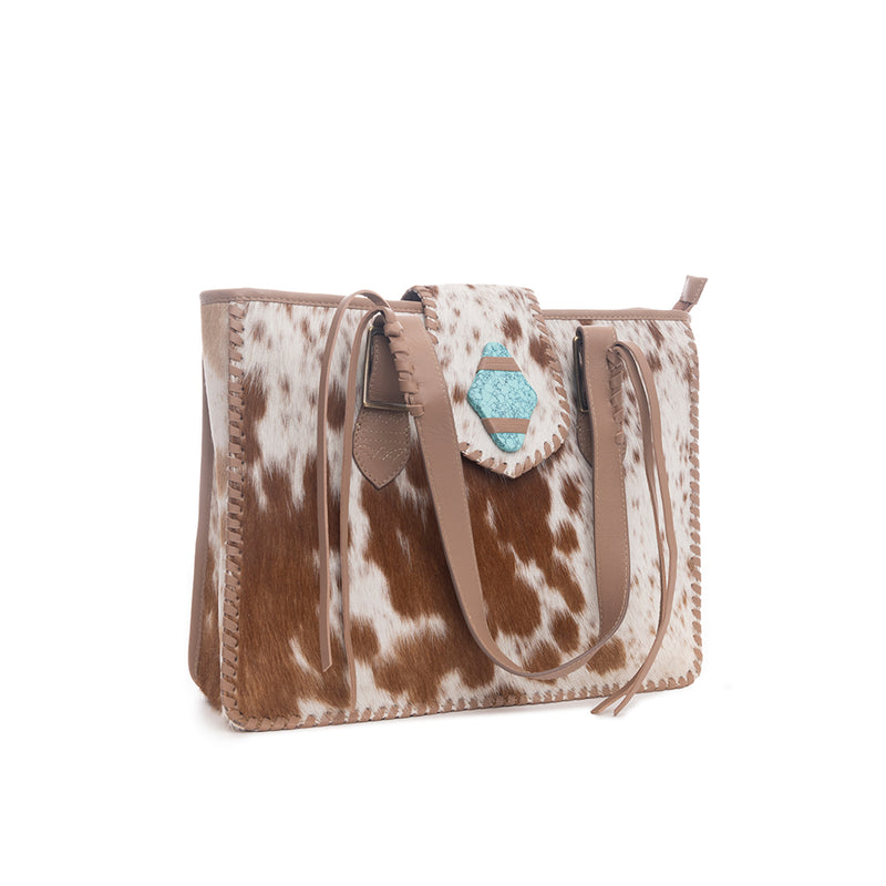 Carrington Club Leather And Hairon Bag in Brown & White Hide