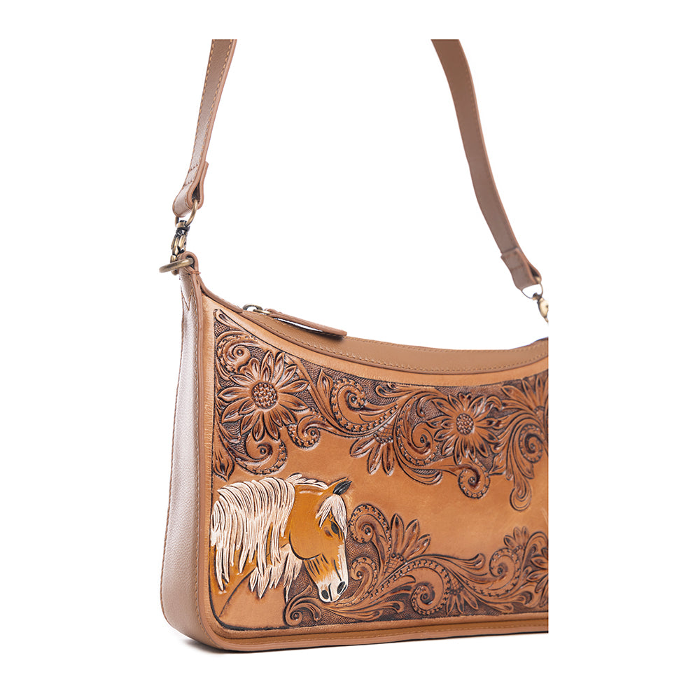 Head Honcho Myra Hand newest Tooled Leather Fur-on Purse Hand Tooled Shoulder Strap