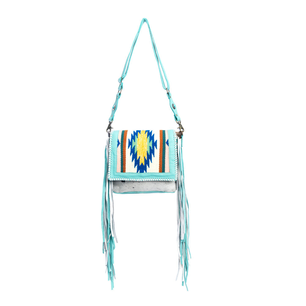 Zunia Leather & Hairon Bag in Turquoise - Myra USA