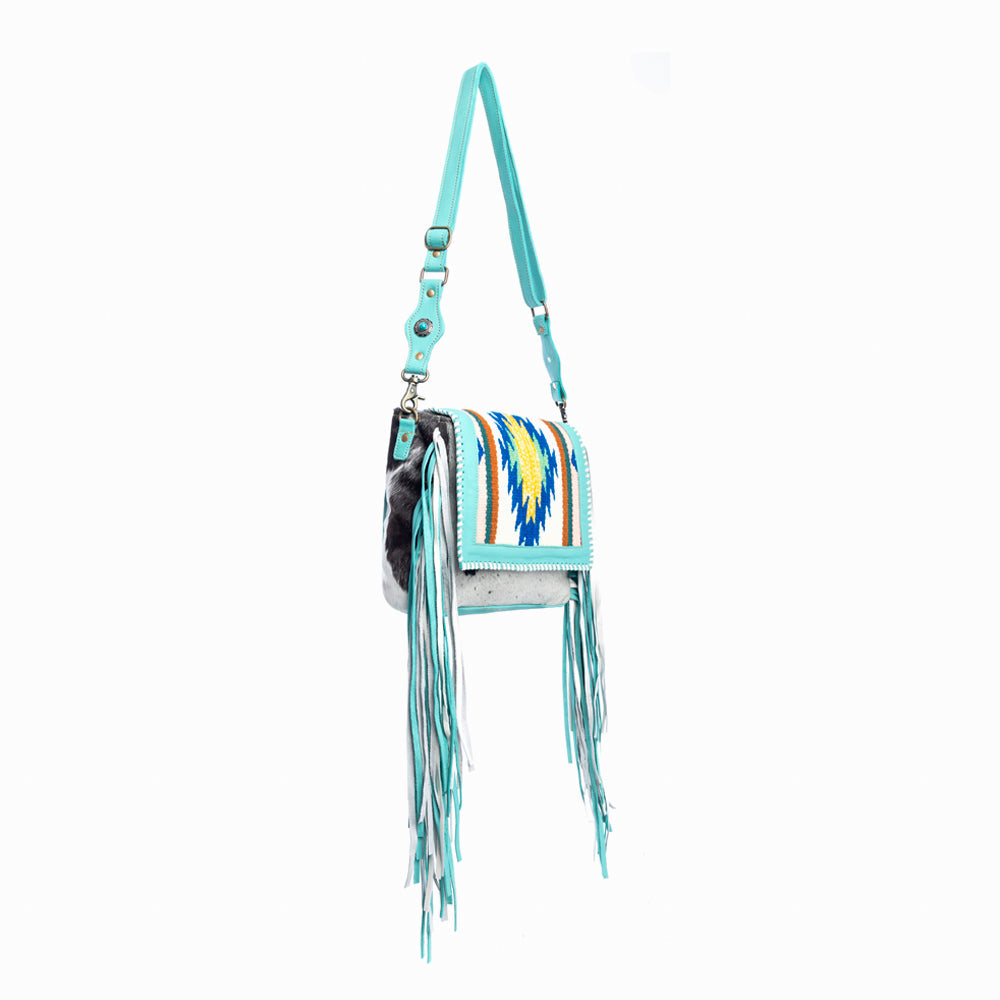Zunia Leather & Hairon Bag in Turquoise - Myra USA