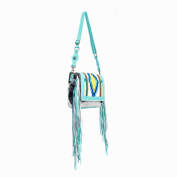 Zunia Leather & Hairon Bag in Turquoise