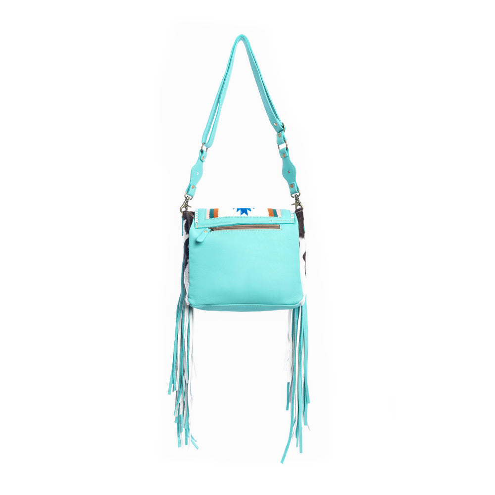 Zunia Leather & Hairon Bag in Turquoise - Myra USA