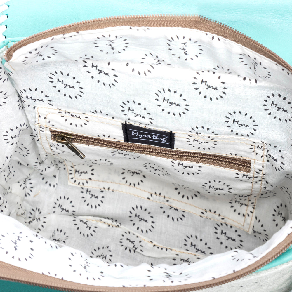 Zunia Leather & Hairon Bag in Turquoise - Myra USA