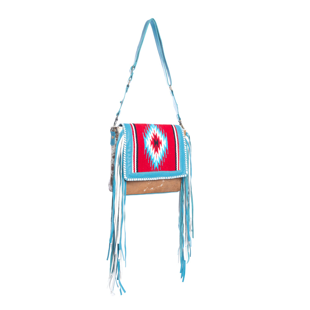 Zunia Leather & Hairon Bag in River Blue - Myra USA