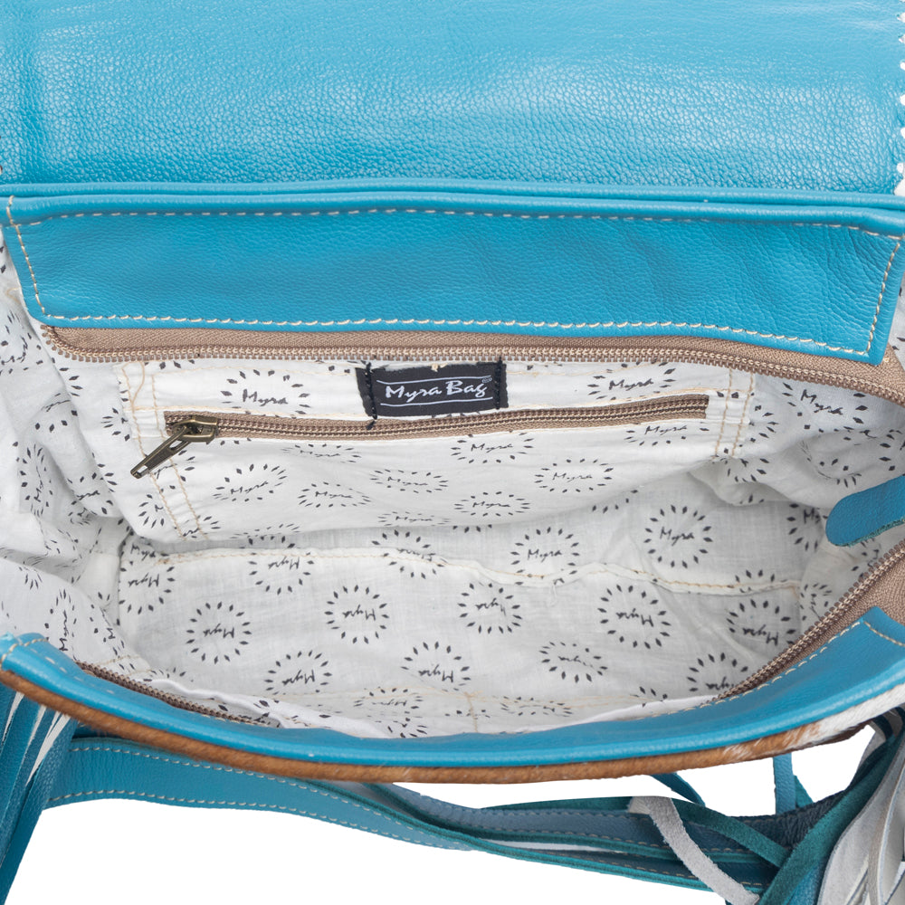 Zunia Leather & Hairon Bag in River Blue - Myra USA