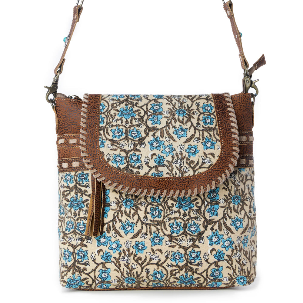 Myra San Ysidro Falls Paisley Print Shoulder Bag for Women – Leather Straps with Turquoise Stud Detailing for Carnival Adventures - Myra USA