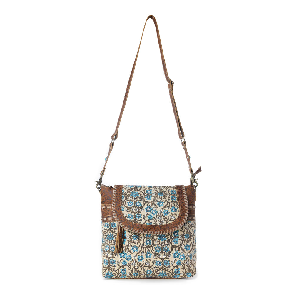 Myra San Ysidro Falls Paisley Print Shoulder Bag for Women – Leather Straps with Turquoise Stud Detailing for Carnival Adventures - Myra USA