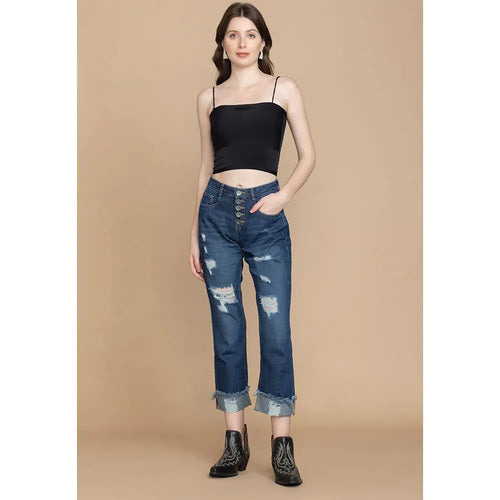 Amora Cuffed Hem Distressed Boyfriend Jeans - Myra USA
