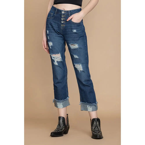 Amora Cuffed Hem Distressed Boyfriend Jeans - Myra USA