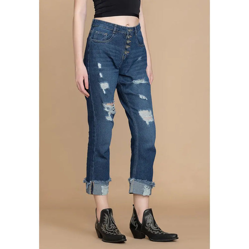 Amora Cuffed Hem Distressed Boyfriend Jeans