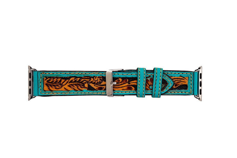 Flora Falls Hand-Tooled Leather Watchband