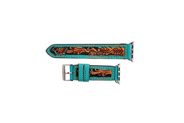 Flora Falls Hand-Tooled Leather Watchband - Myra USA
