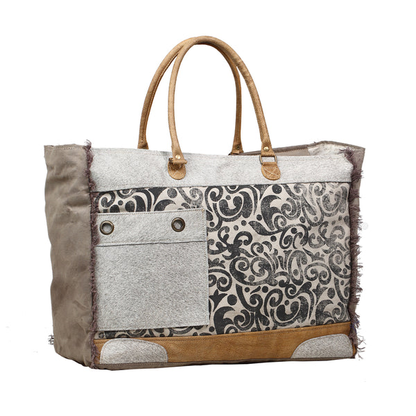 Hide & Floral Print Weekender Bag - Myra Bags