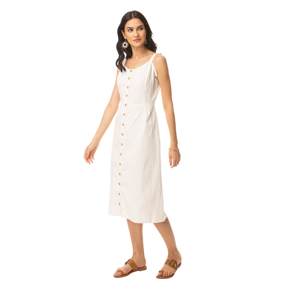 Alluring White Buttoned Dress - MyraUSA