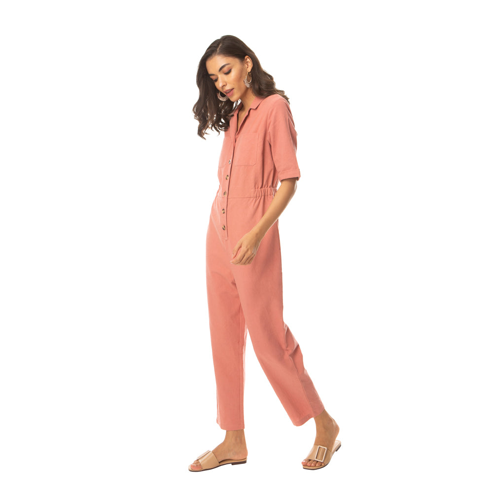 Pink Widow Collar Jumpsuit - MyraUSA