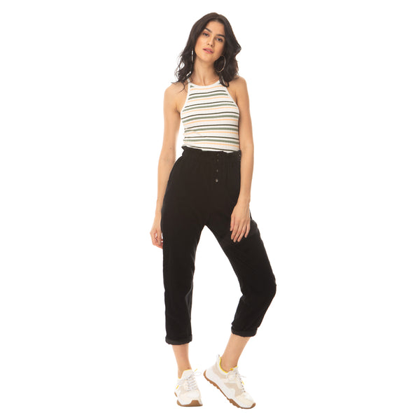 Corduroy Textured Black Pants - MyraUSA