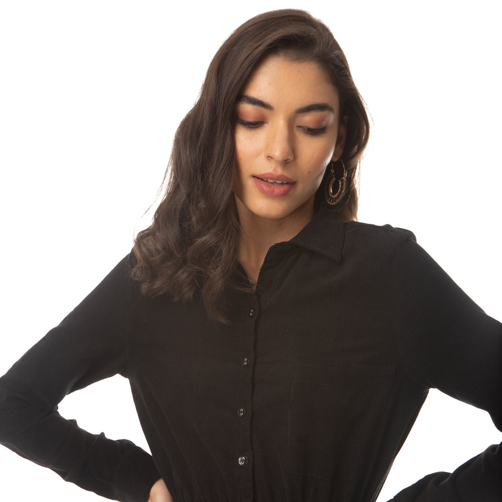 Black Gale Button Dress - MyraUSA