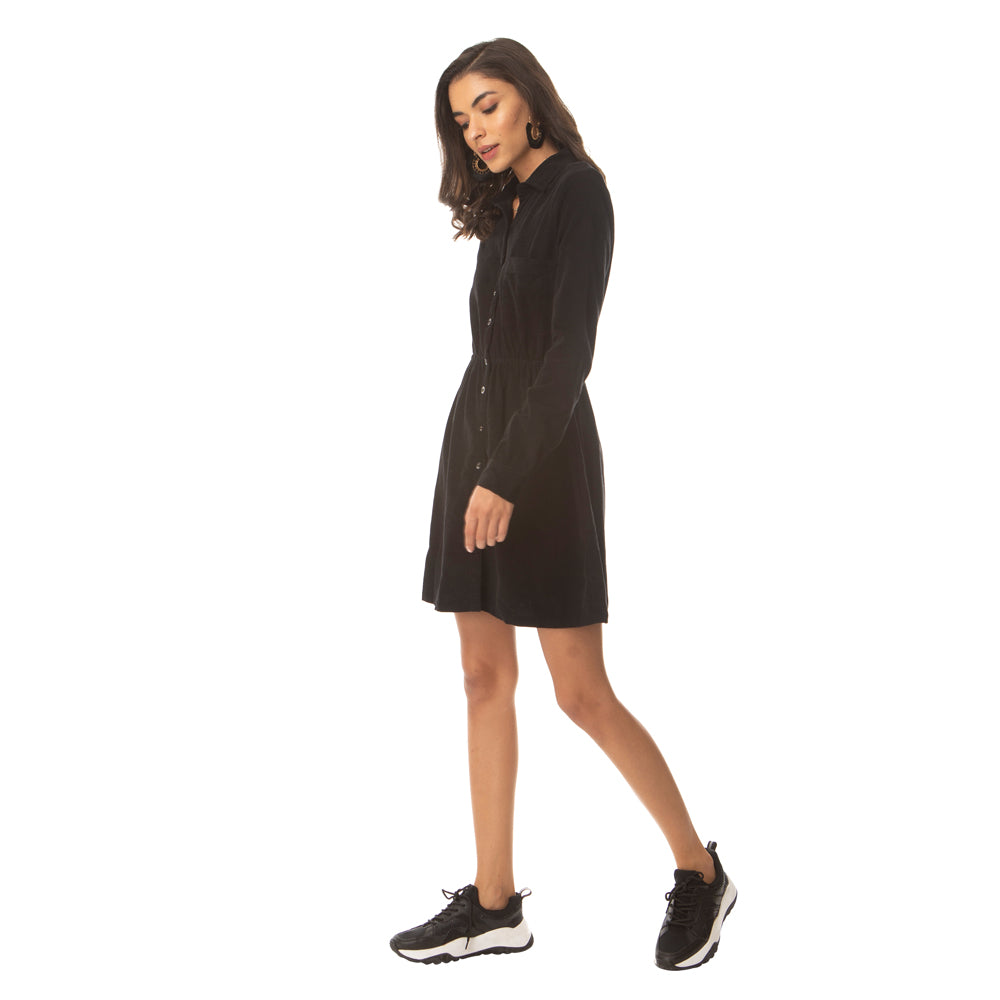 Black Gale Button Dress - MyraUSA