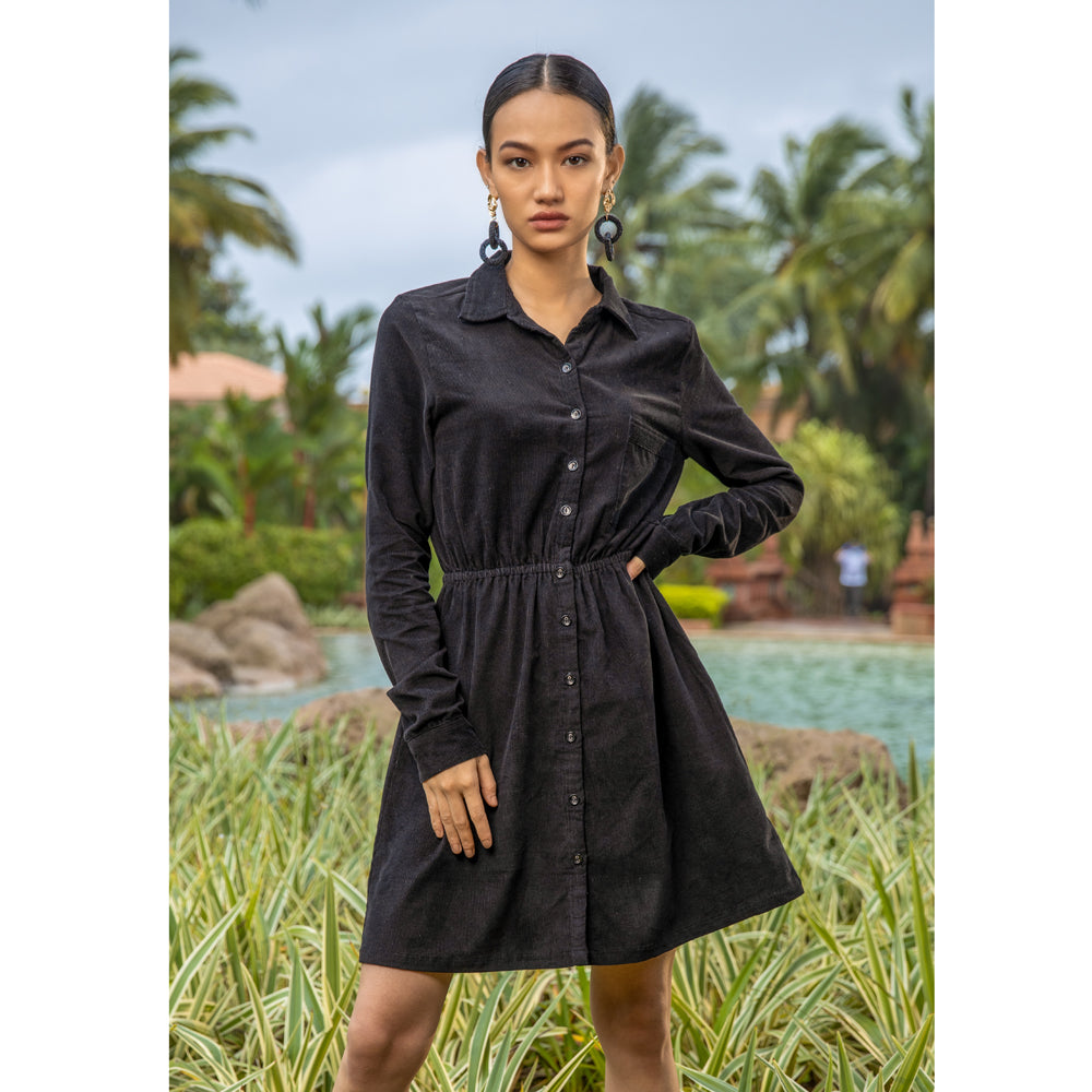 Black Gale Button Dress - MyraUSA