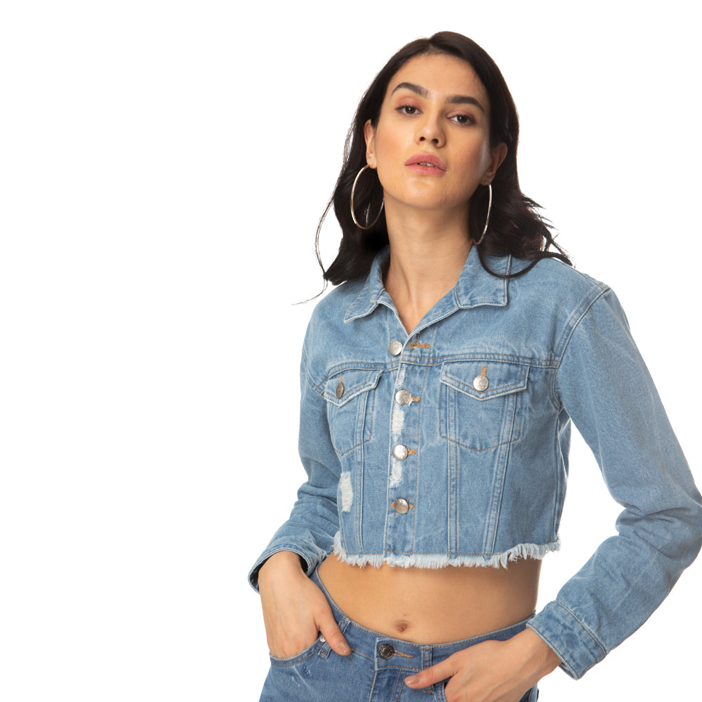 Crop Distressed Denim Jacket - MyraUSA