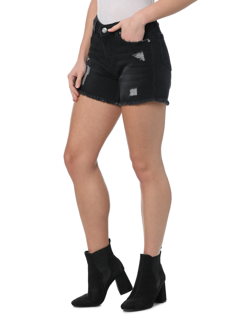 Coarse Black Denim Shorts