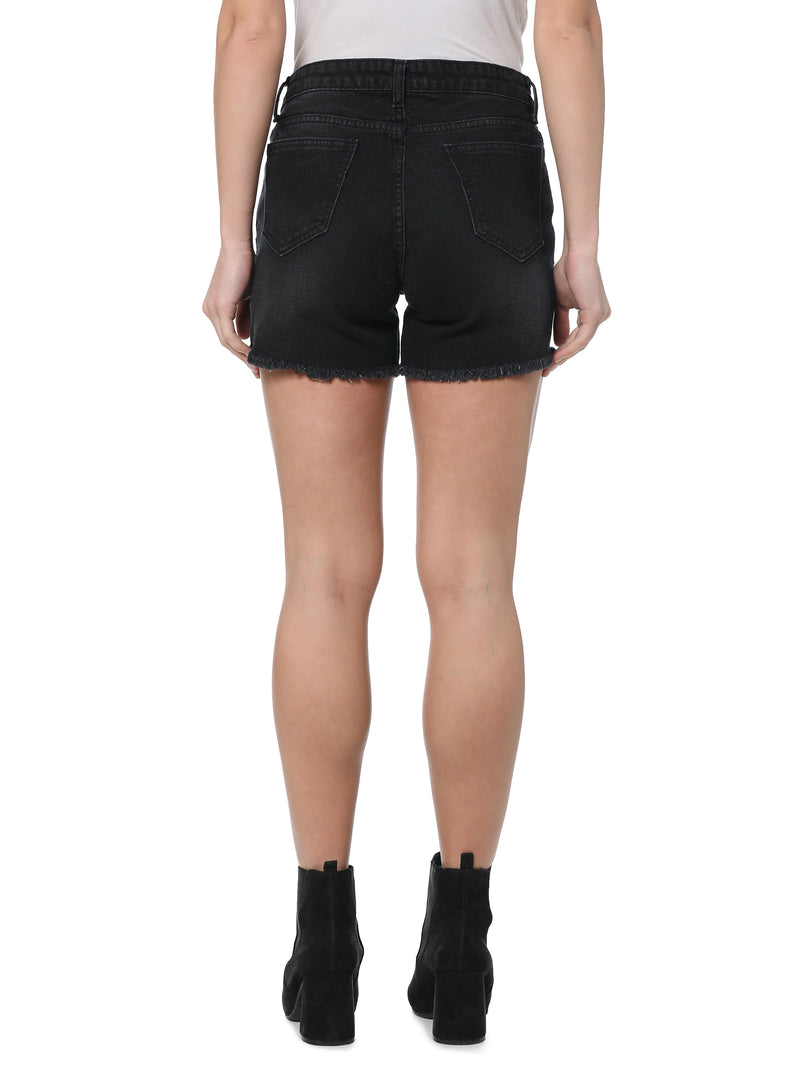 Coarse Black Denim Shorts