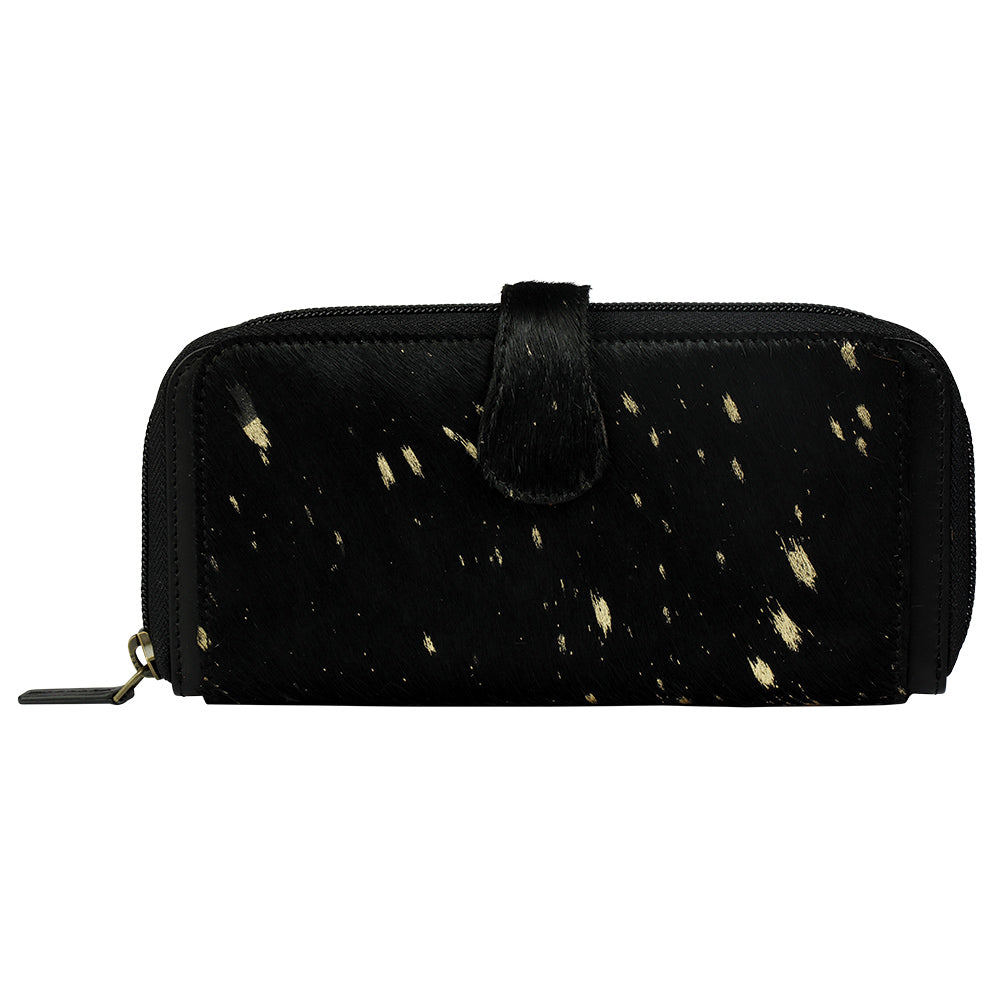 Myra Bag RFID Leather Wallet – Zip Around Fuzzy Hair On Clutch For Women, White & Black
