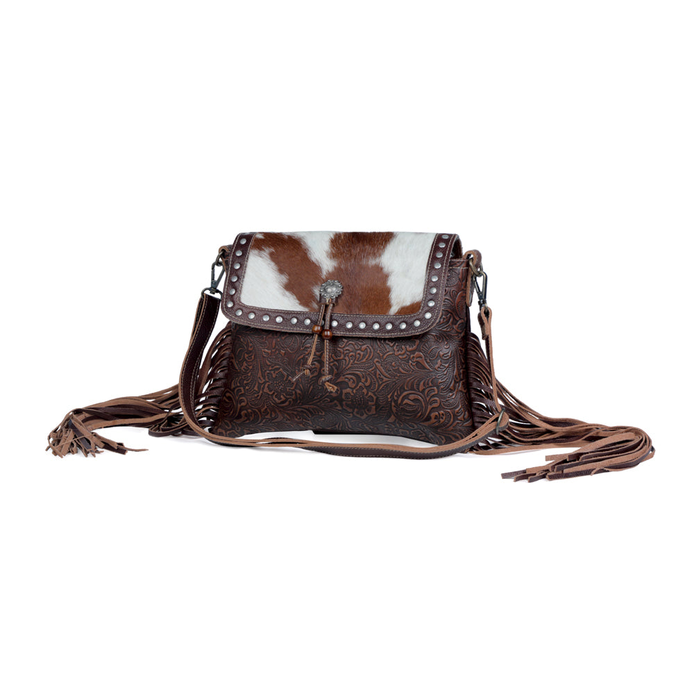 Carved Blossoms Leather & Hairon Bag - MyraUSA