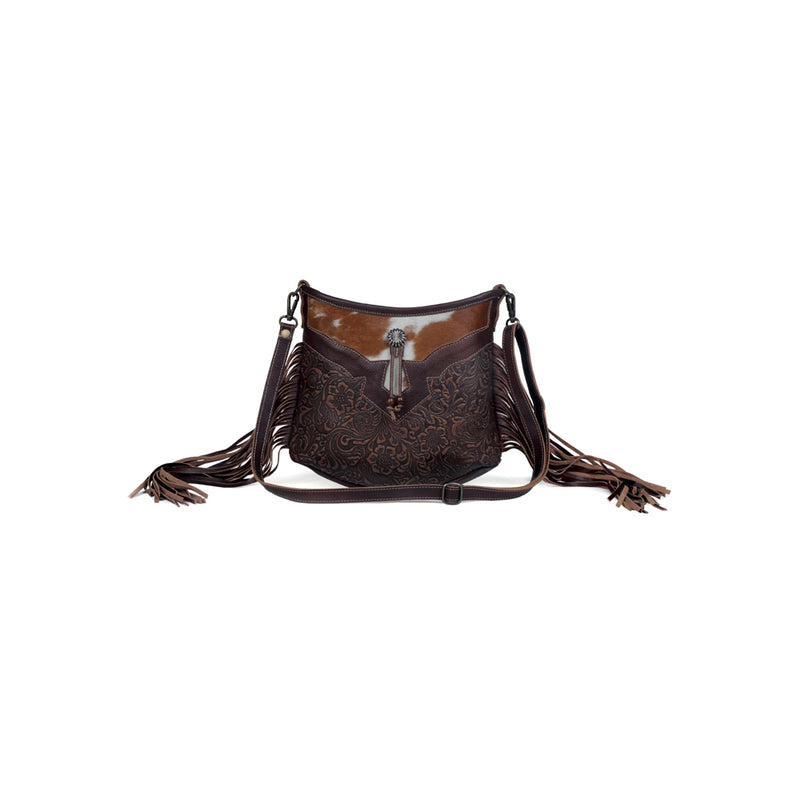 Sculpted Brown Leather & Hairon Bag